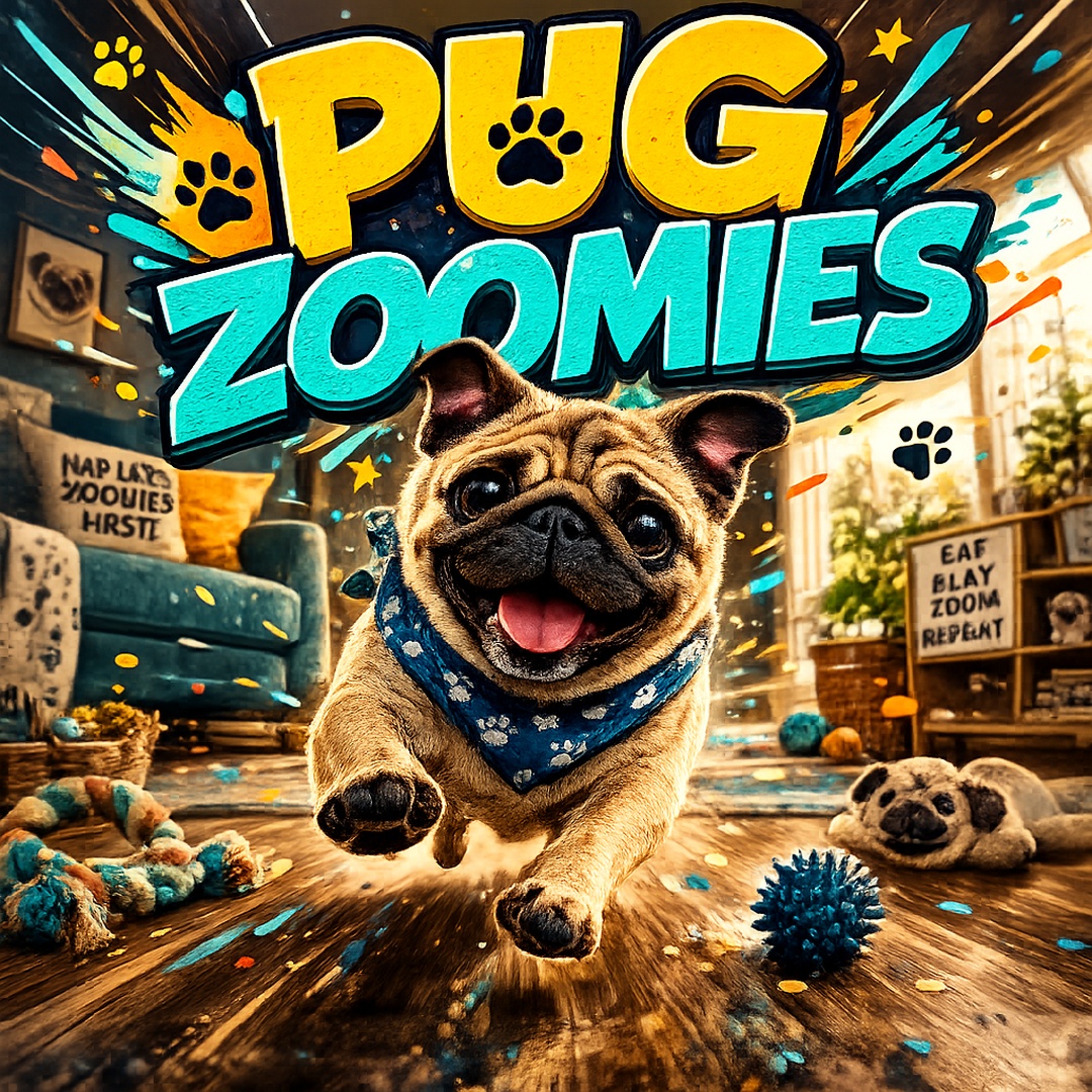 The Pug Zoomies cover artwork
